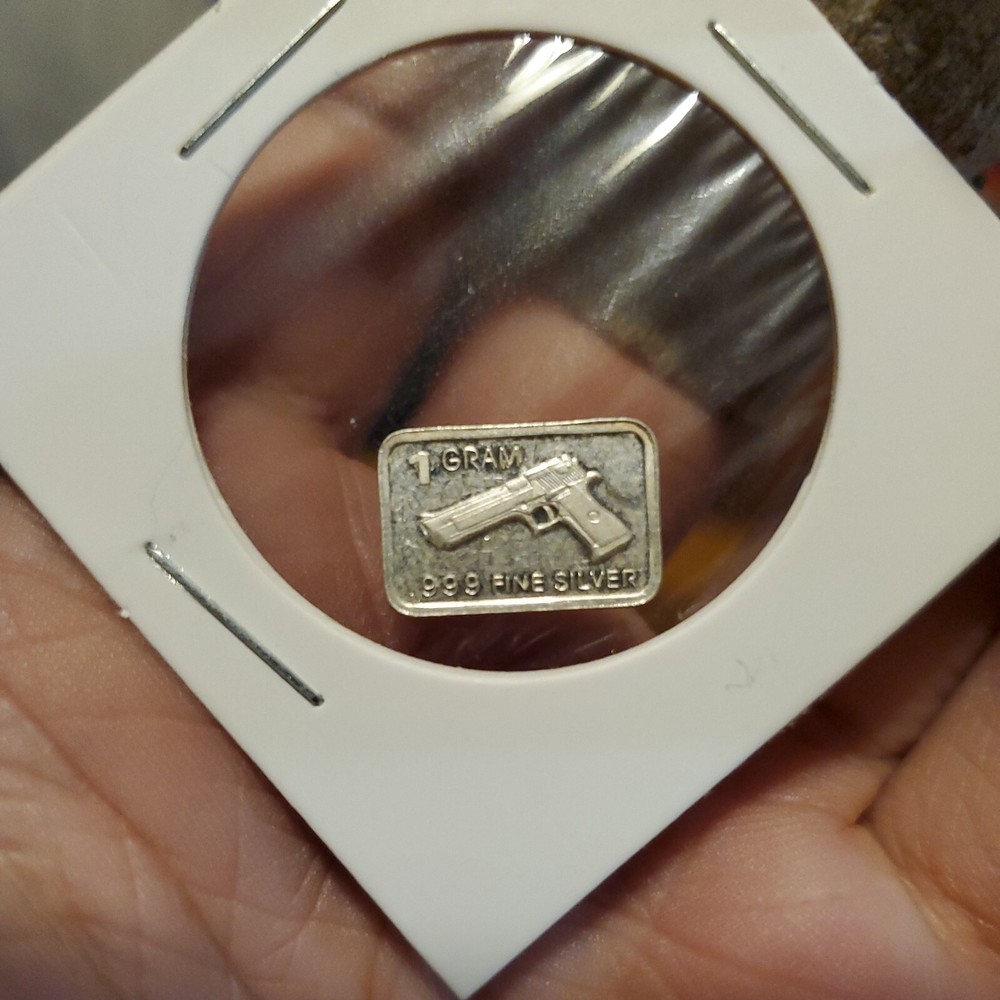 Vintage Bar Pure .999 Fine Silver Bars Bullion Estate Handgun Pistol Designs