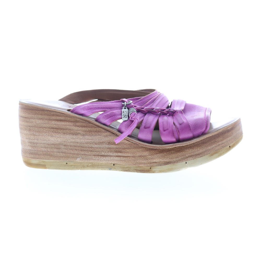 A.S. 98 Nicolls Womens Purple Leather Slip On Wedges Sandals Shoes 39