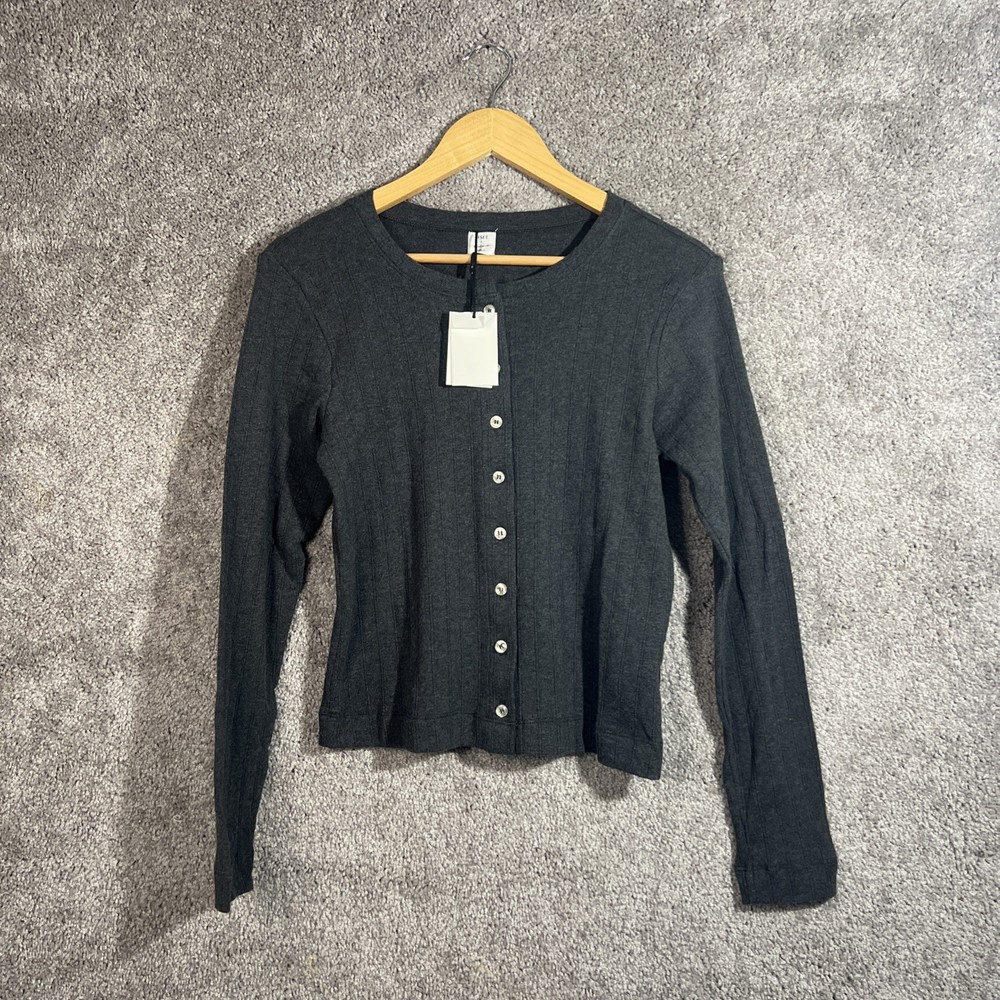 Leset x Madewell Women’s Small Gray Ribbed Long Sleeve Cardigan NWT Soft Knit