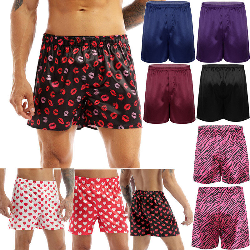 Mens Satin Silky Pajamas Bottom Boxer Shorts Causal Sport Underwear Sleepwear