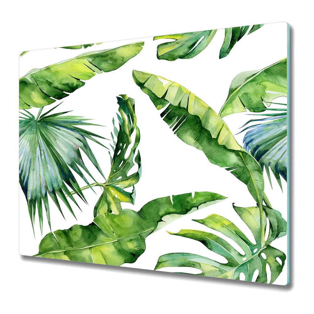 Glass Chopping Board Leaves Jungle Tropical illustration Hawaiian style 60x52