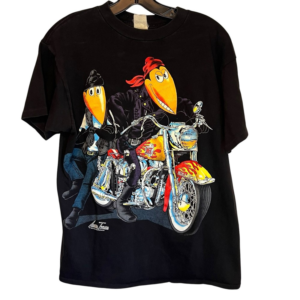Vtg 90s Heckle & Jeckle Harley Davidson Motorcycle 1993 Single Stitch Shirt - L