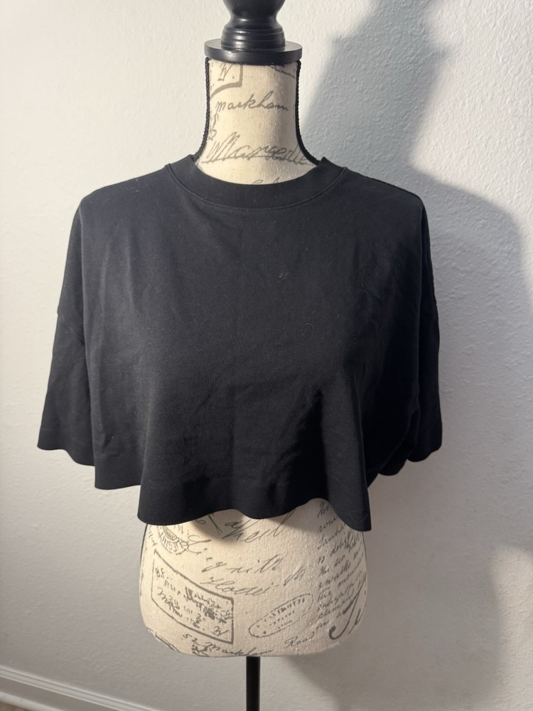 COS Womens Size Large Black Cropped Short Sleeve Cotton T-Shirt