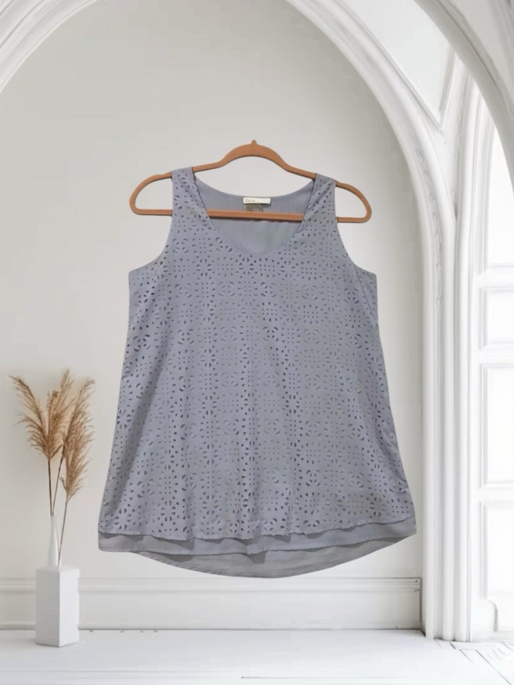 Dalia Sleeveless Top Women’s Small Laser Cut Out Layered Hem Lightweight Summer