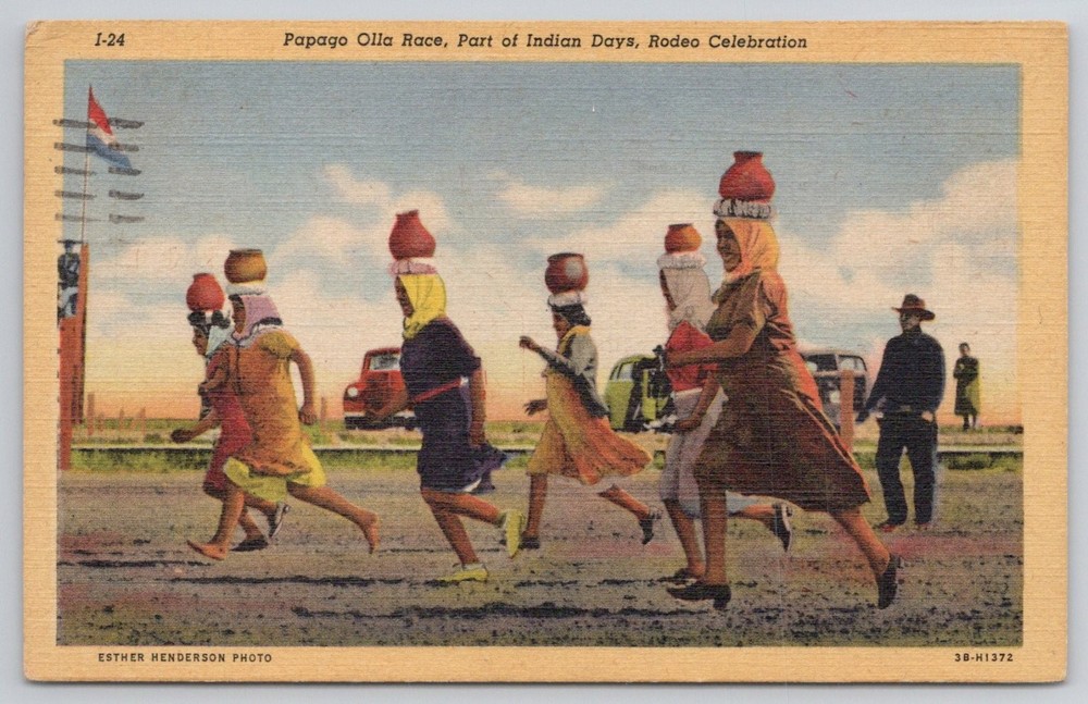 Papago Olla Race Indian Days Rodeo Tucson Arizona 1948 Linen Postcard