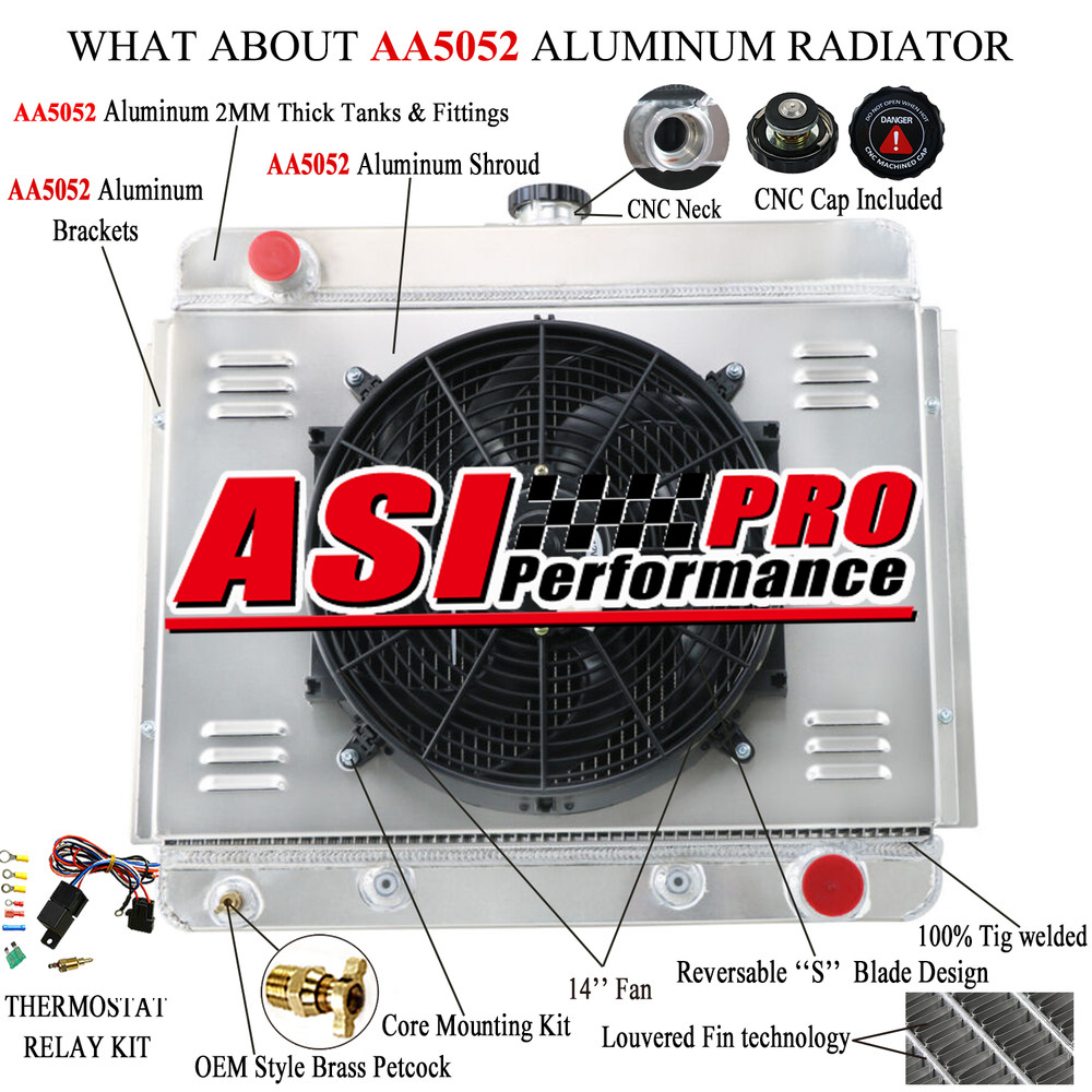 4-ROW 62MM RADIATOR+SHROUD FAN+RELAY FITS 1962-1967 CHEVY NOVA CHEVY II V8 AT