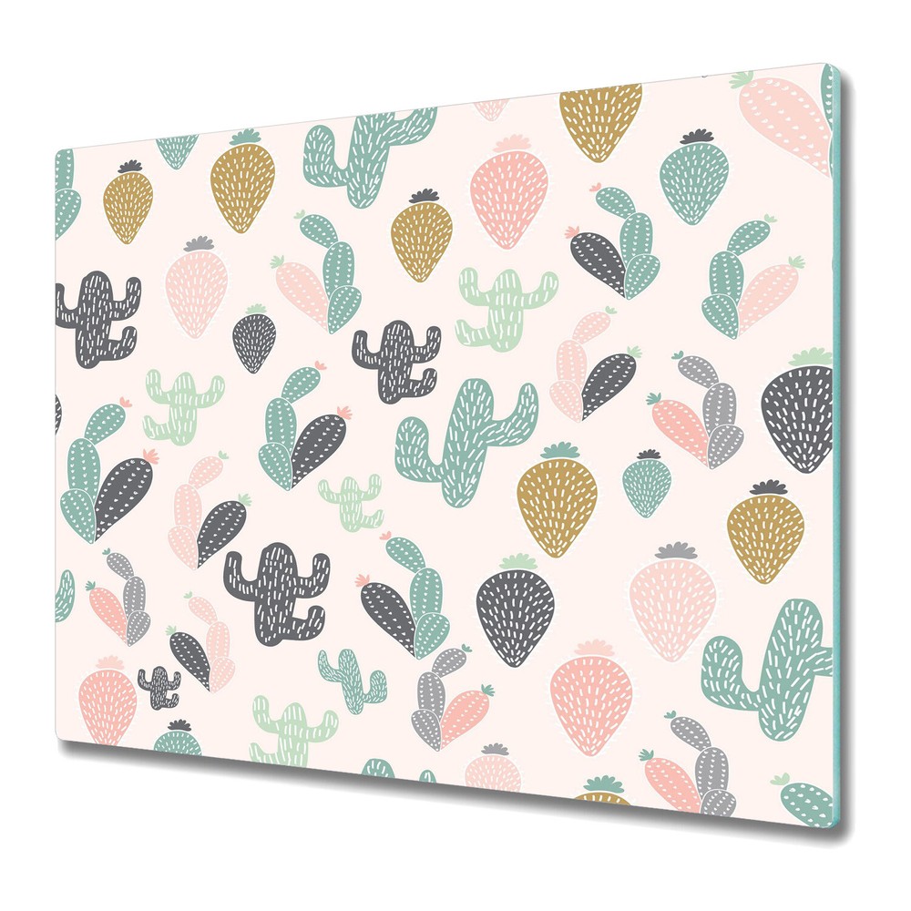 Tempered Glass Cutting Board Worktop Saver Colourful cactus white 60x52
