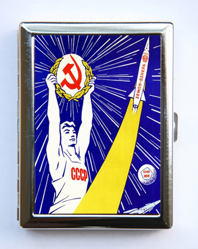 Soviet space propaganda Cigarette Case Wallet Business Card Holder hammer sickle
