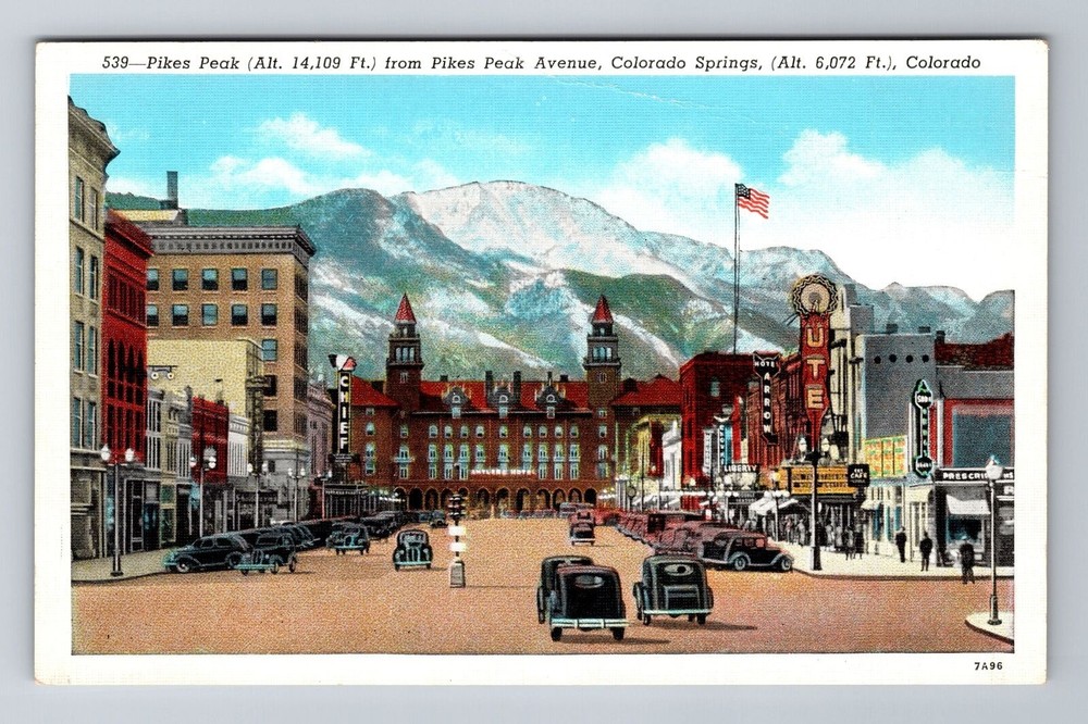 CO-Colorado Springs, Pikes Peak Avenue, Shops, Antlers Hotel, Vintage Postcard