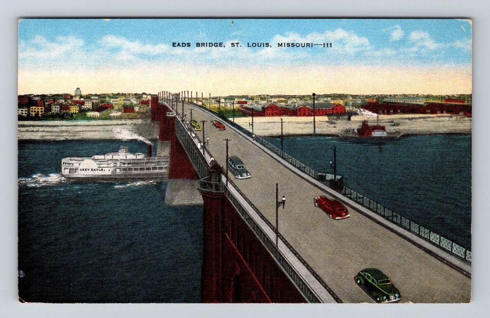 St Louis MO-Missouri, Eads Bridge, Antique Vintage Souvenir Postcard