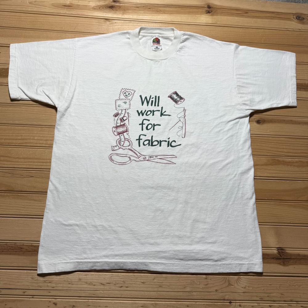 Vintage 1997 Will Work for Fabric Sewing Single Stitch Graphic T-Shirt Men's XL