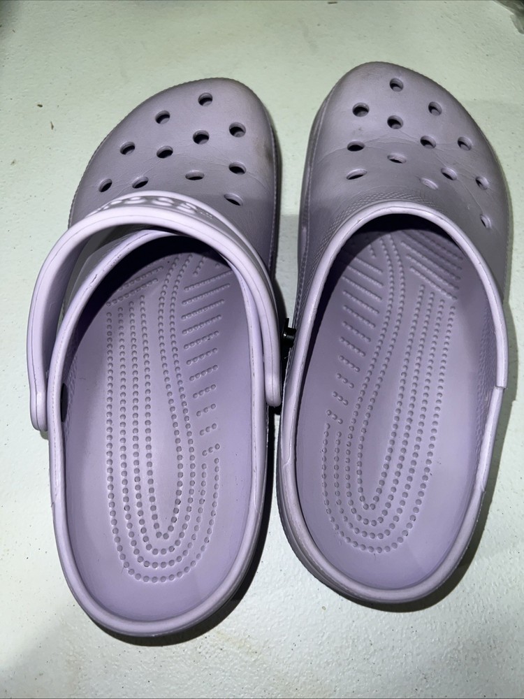 Crocs Shoes Mens 7 Womens 9 Classic Lined Clogs Purple Rubber Faux Fur Comfort