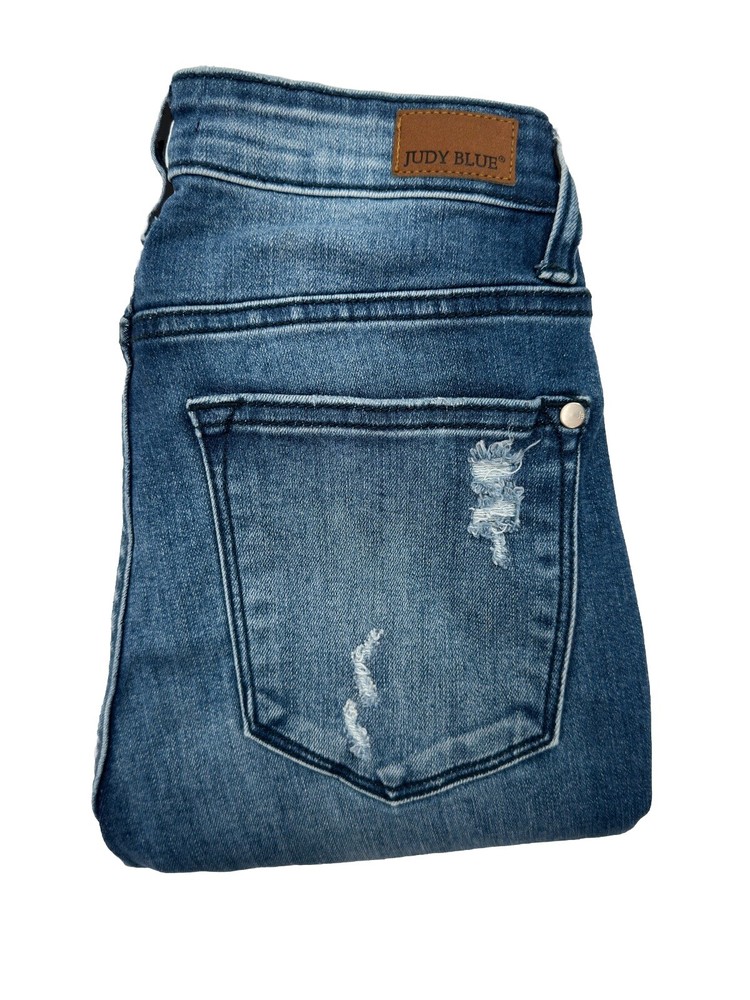 Judy Blue Skinny Fit Jeans Size 3/26 JB82206MD Mid Rise Distressed Raw Hem