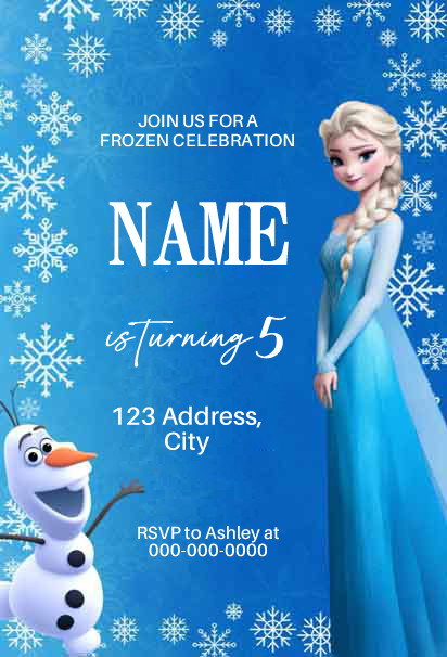 Digital Frozen Birthday Party Invitation Personalized Texts 1