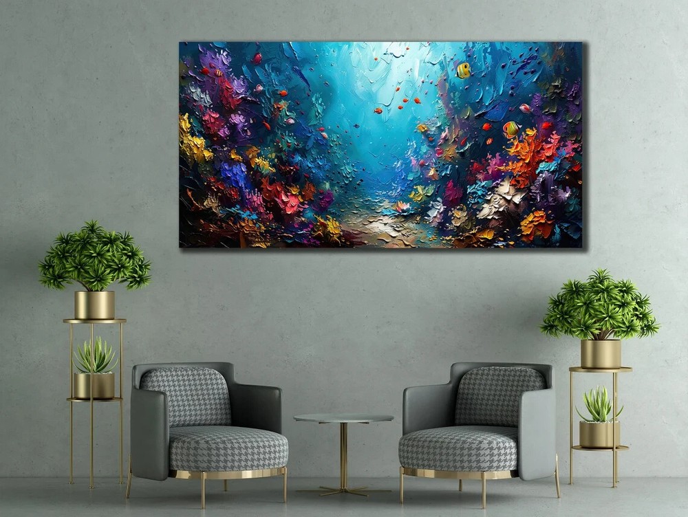 Blue Ocean Oil Painting Colorful Print Wall Art Canvas Unframed Print Art