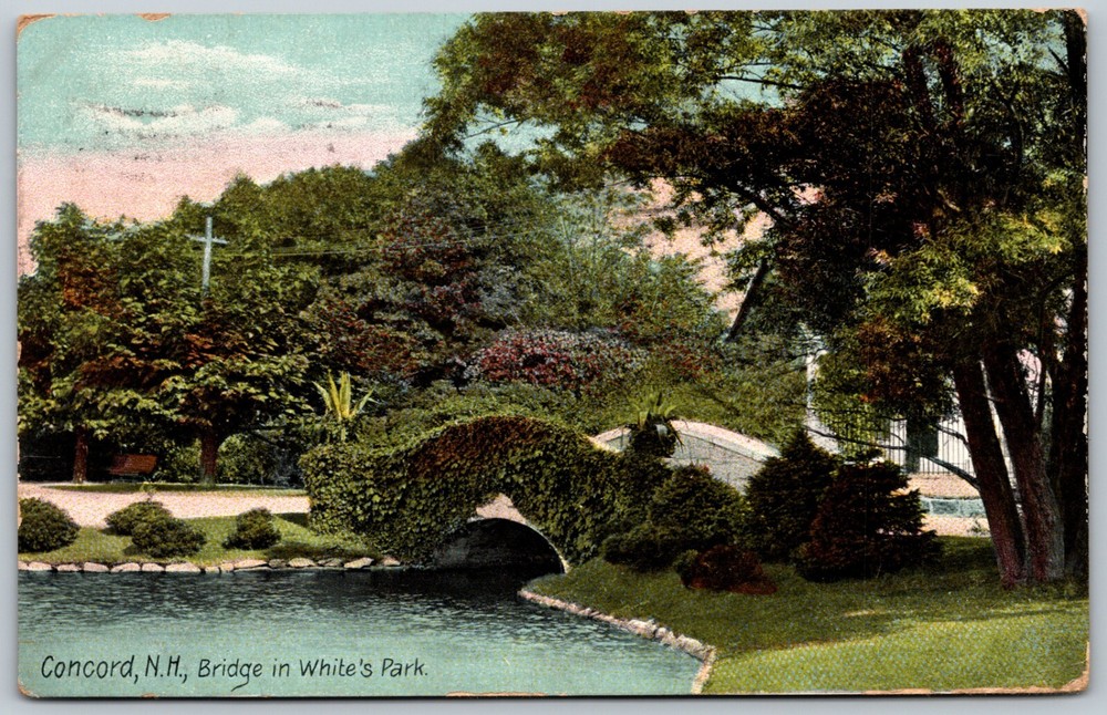 1909 Bridge in White's Park Concord NH ANTIQUE Postcard