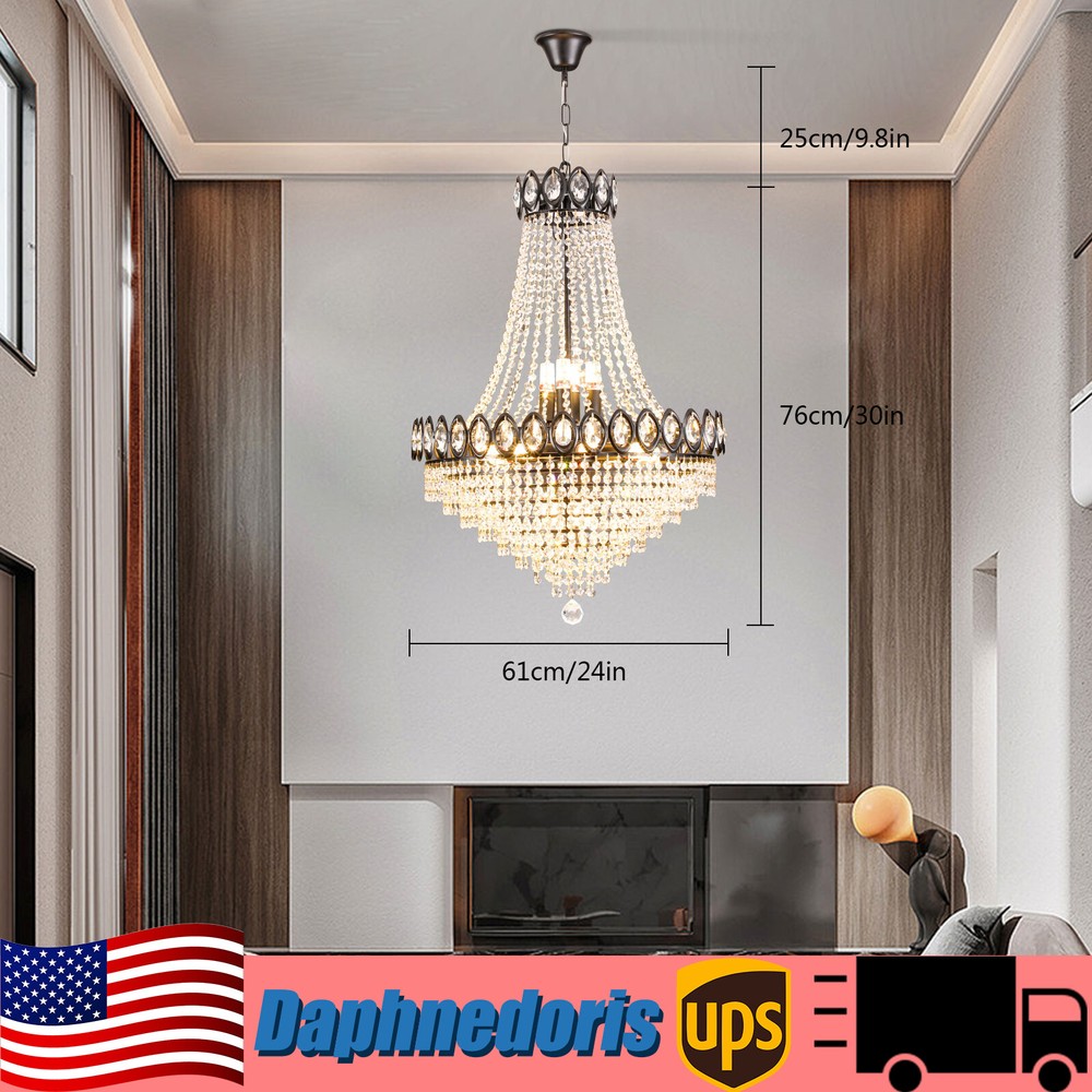Luxury Crystal Chandelier Pendant Lamp Hanging Light Dimmable Height-Adjustable
