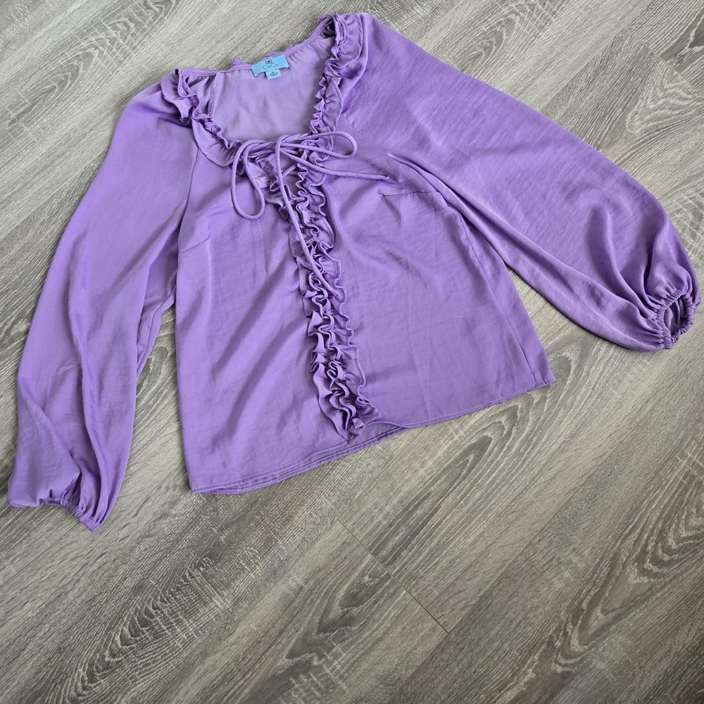 CeCe Lattice Raglan Sleeve Top Slate Lavender Size Xs  Ruffle Blouse