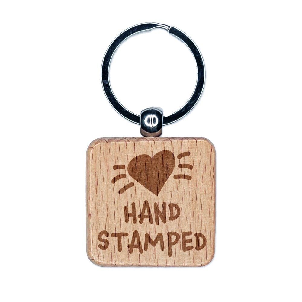 Hand Stamped Wooden Heart Keychain with Engraved Love Charm