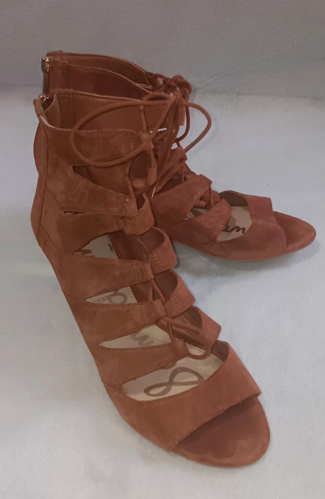 Sam Edelman Auede Open Toe Lace Up Wedged Heeled Sandals Womens Size 9 Brown
