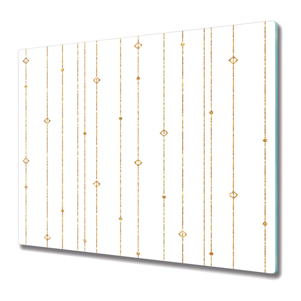 Glass Worktop Kitchen Chopping Board Gold Striped Linear Geometric 60x52