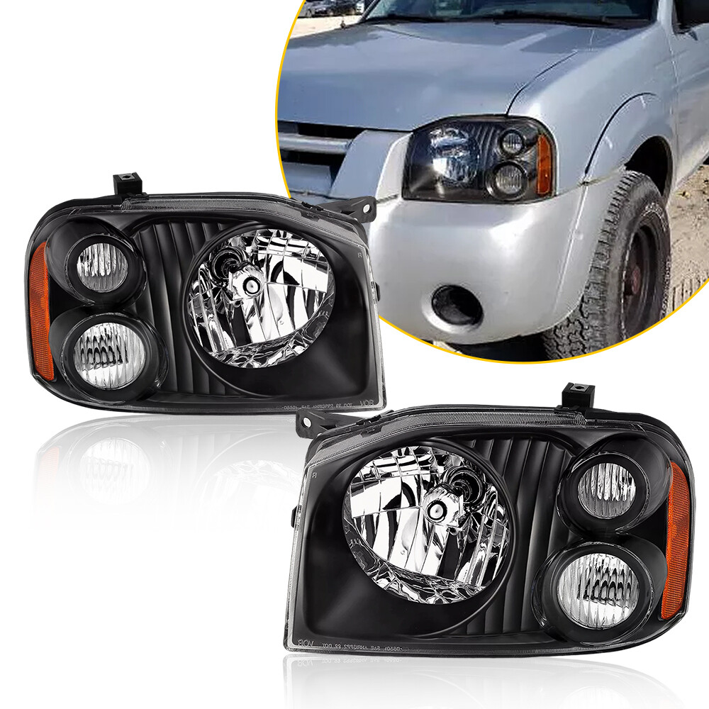Left & Right Side Black Headlights Assembly For 2001-2004 Nissan Frontier 01-04