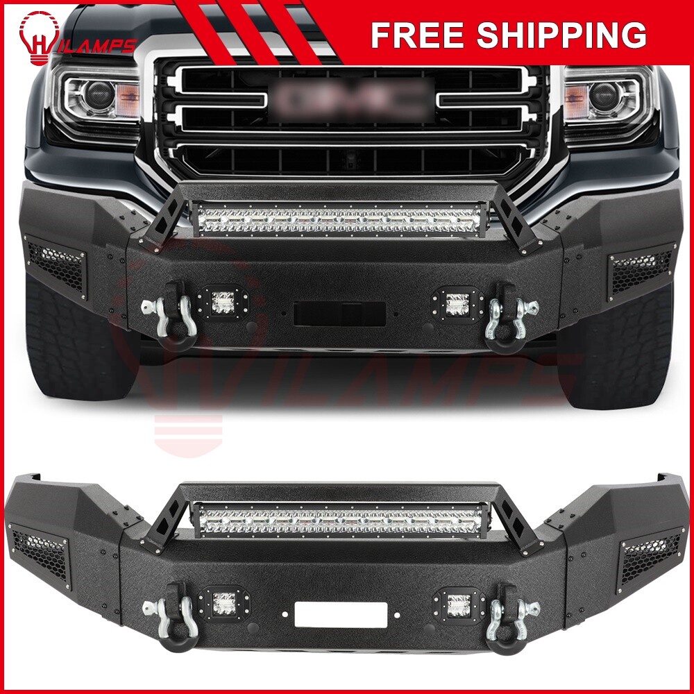 Steel Complete Front Bumper w/Light Bar D-ring Fits 2016-2018 GMC Sierra 1500
