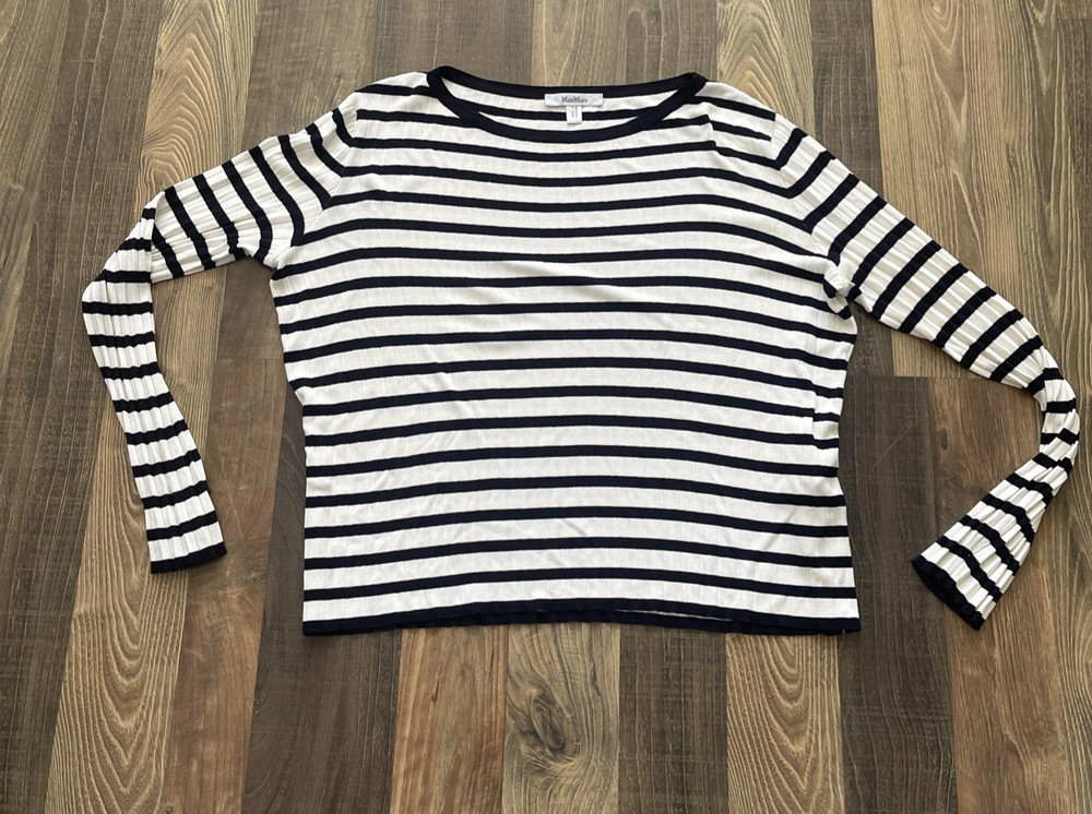 Max Mara Weekend Nautical Striped Long Sleeve Knit Top  Blue White Size M