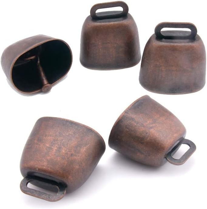 5 Pack Grazing Copper Bells, Metal Cow Bells for Dogs, Animal Copper Loud Bro...
