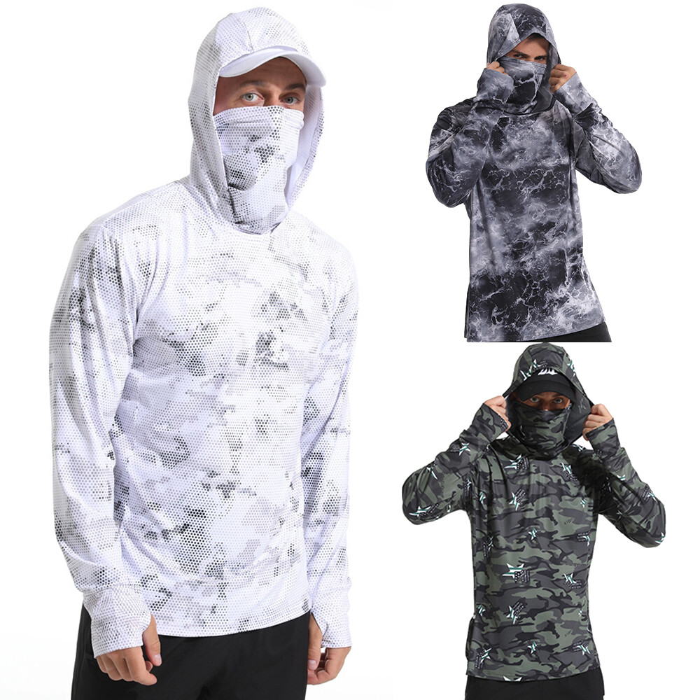 UPF50+ Mens Outdoor Fishing Hoodie Sun Block Skin Protection Long Sleeve T-Shir;