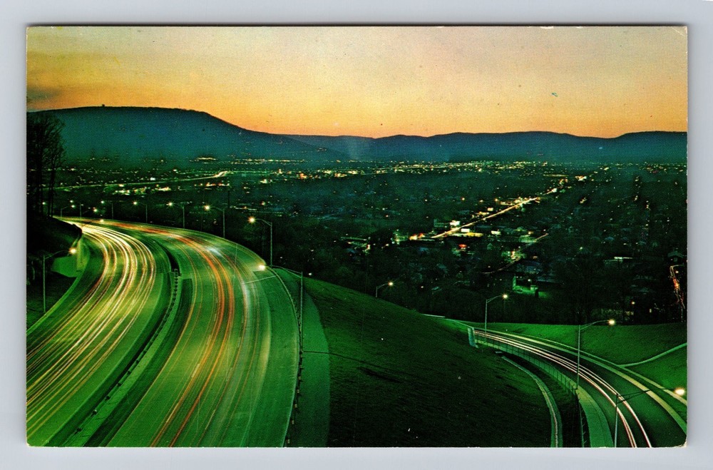 Chattanooga TN-Tennessee Twilight Scene Interstate Highway Vintage Postcard PC