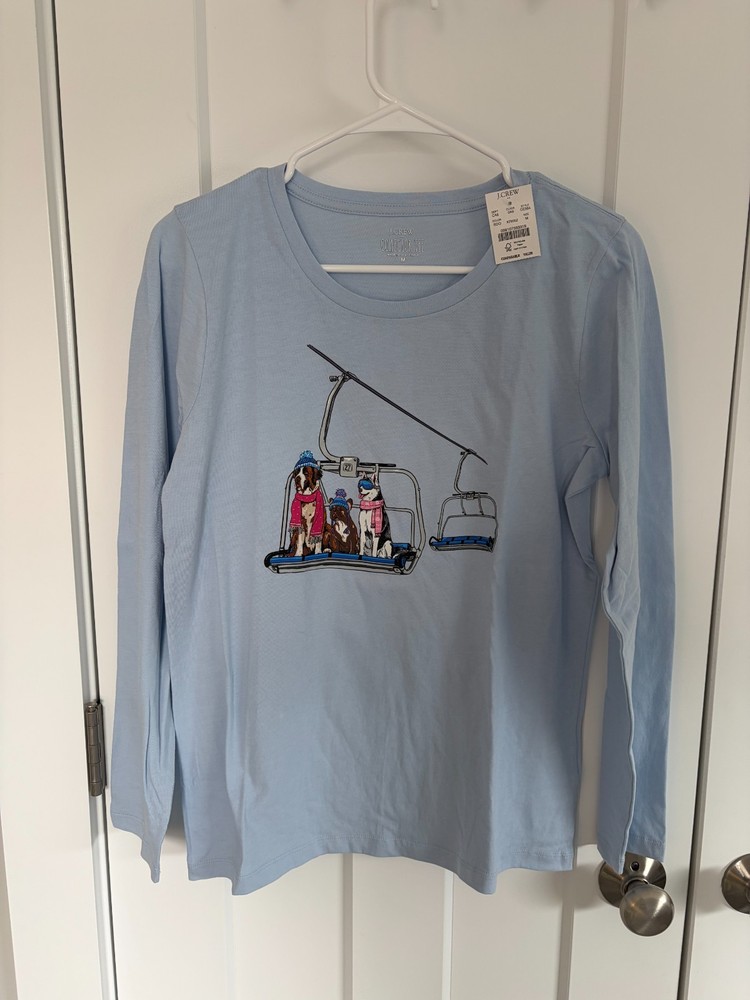 J.Crew Women Collector Tee Long Sleeve M Dogs Blue