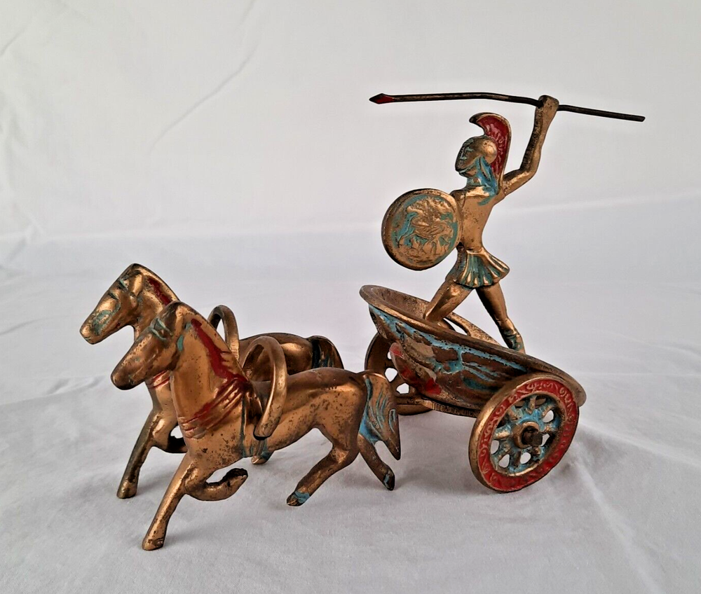 Statue of Achilles on Chariot with Spear- Brass - Ancient Greek Hero-image