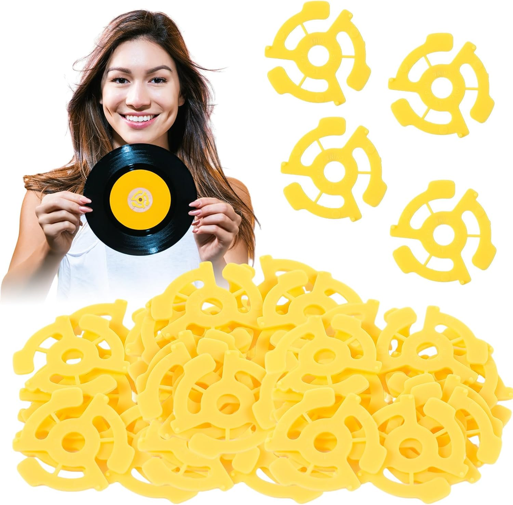 100 Pcs Plastic 45 Record Adapters Yellow Flat 45 RPM Record Adaptor Snap in Fit
