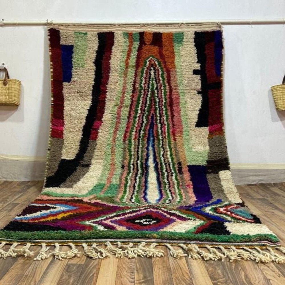 Custom Berber Wool Rug: Abstract Colorful Lines, Handmade Moroccan Carpet