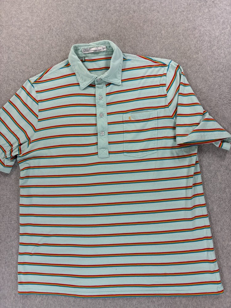 Criquet Striped Short Sleeve PLAYERS Polo Shirt (Men's Large) Blue