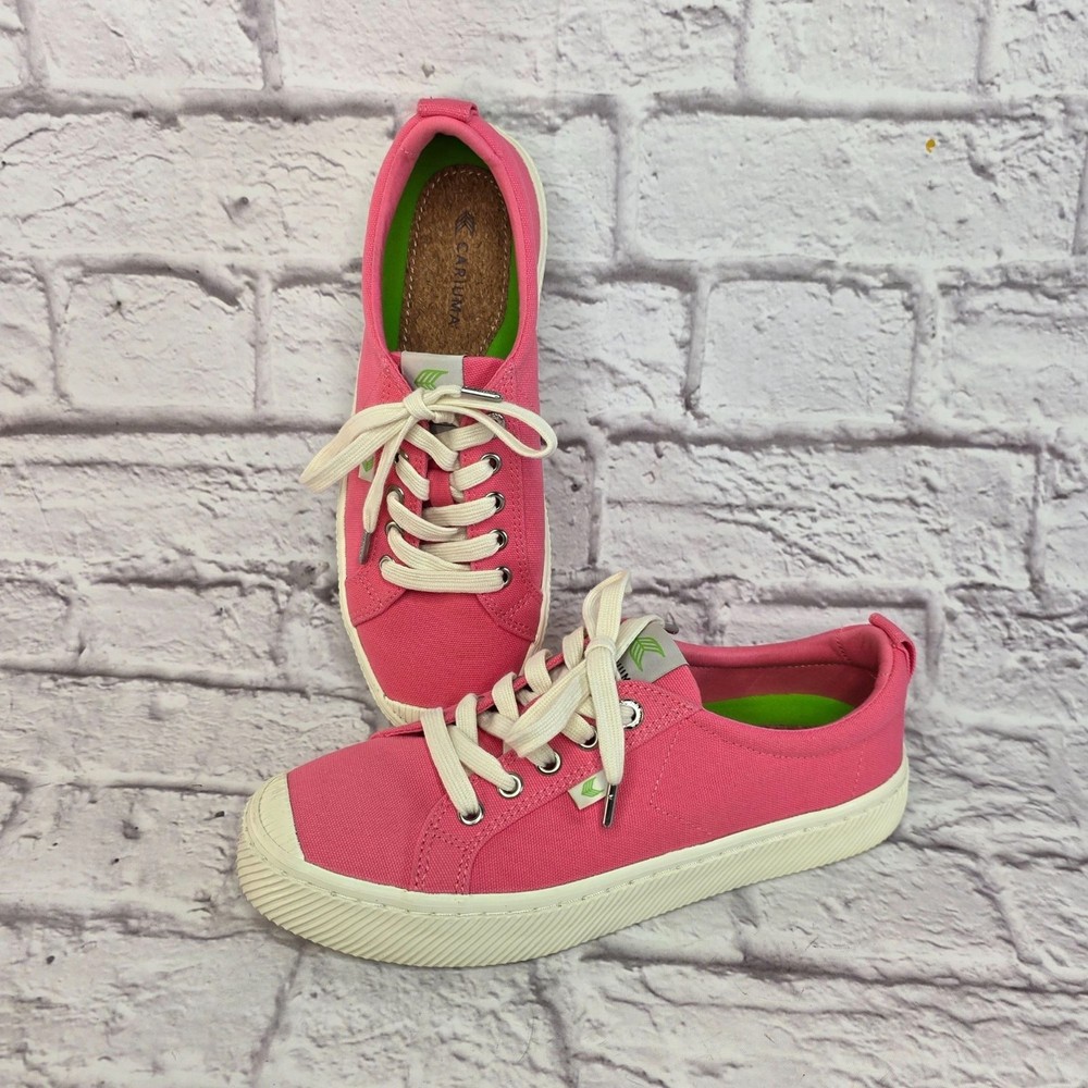 Cariuma OCA Sneakers Sz Women 9 Men 7.5 Pink Canvas Lace-Up W/ Cork Insole EUC