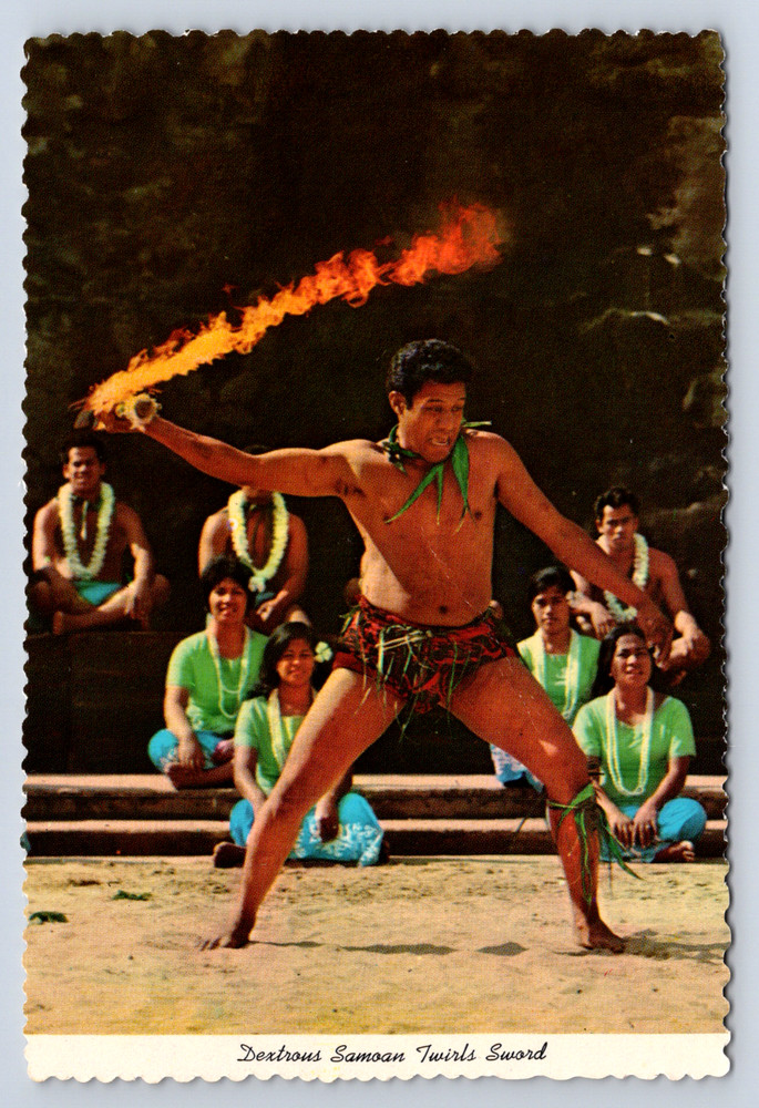 Vintage Postcard Dextrous Samoan Twirls Sword Hawaii