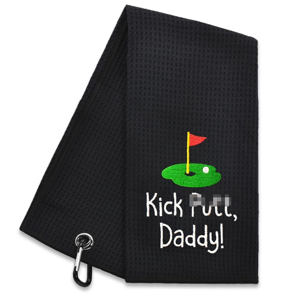 Hafhue Kick Put Daddy Embroidered Golf Towel for Dad Golf Accessories