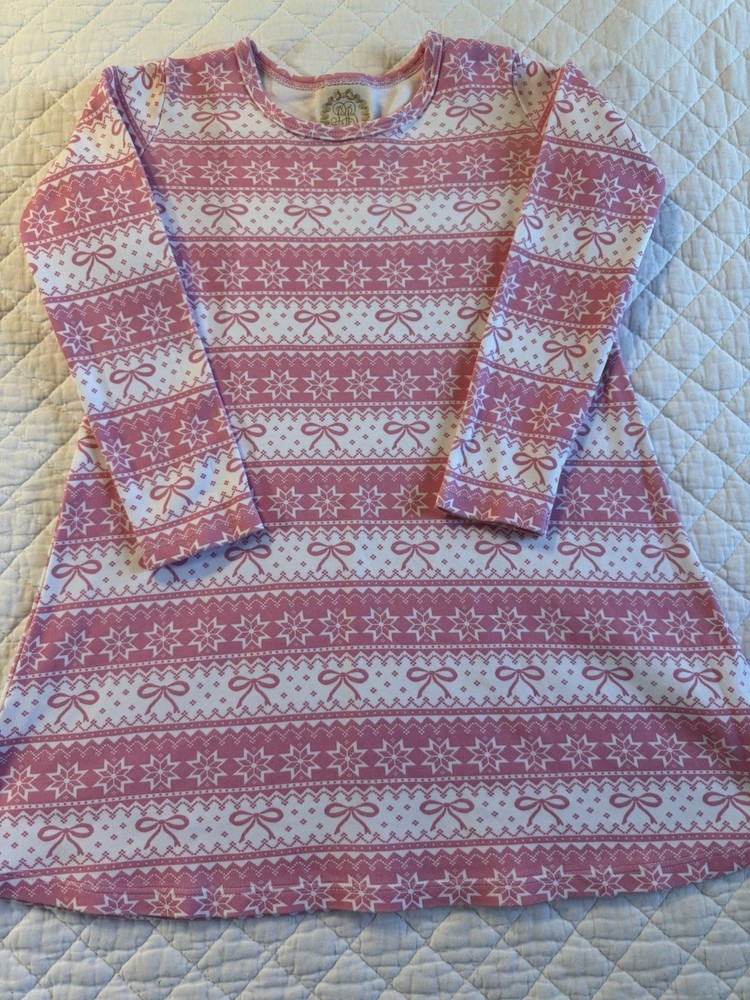 Girls The Beaufort bonnet company Sz 7 Polly Play Dress Frosty Fairisle Pink