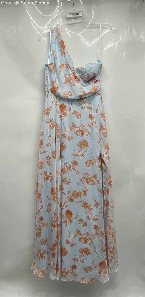 Lulus Womens Light Blue Peach Floral One Shoulder Maxi Dress Size M With Tag