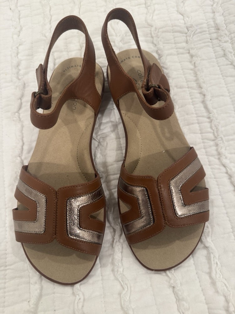 Clark Size 6 Brown Gold Bronze Sandals