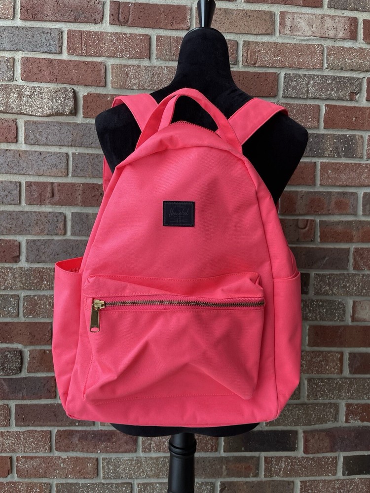 Herschel Supply Co NOVA Black Logo Mini 14” Neon Pink Backpack Gold Zipper