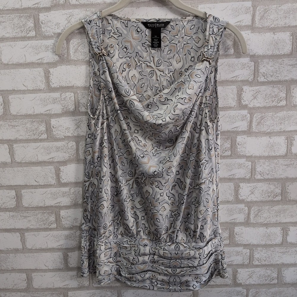 White House Black Market Women's Top XS Sleeveless Gray White Scoop Neck Blouse
