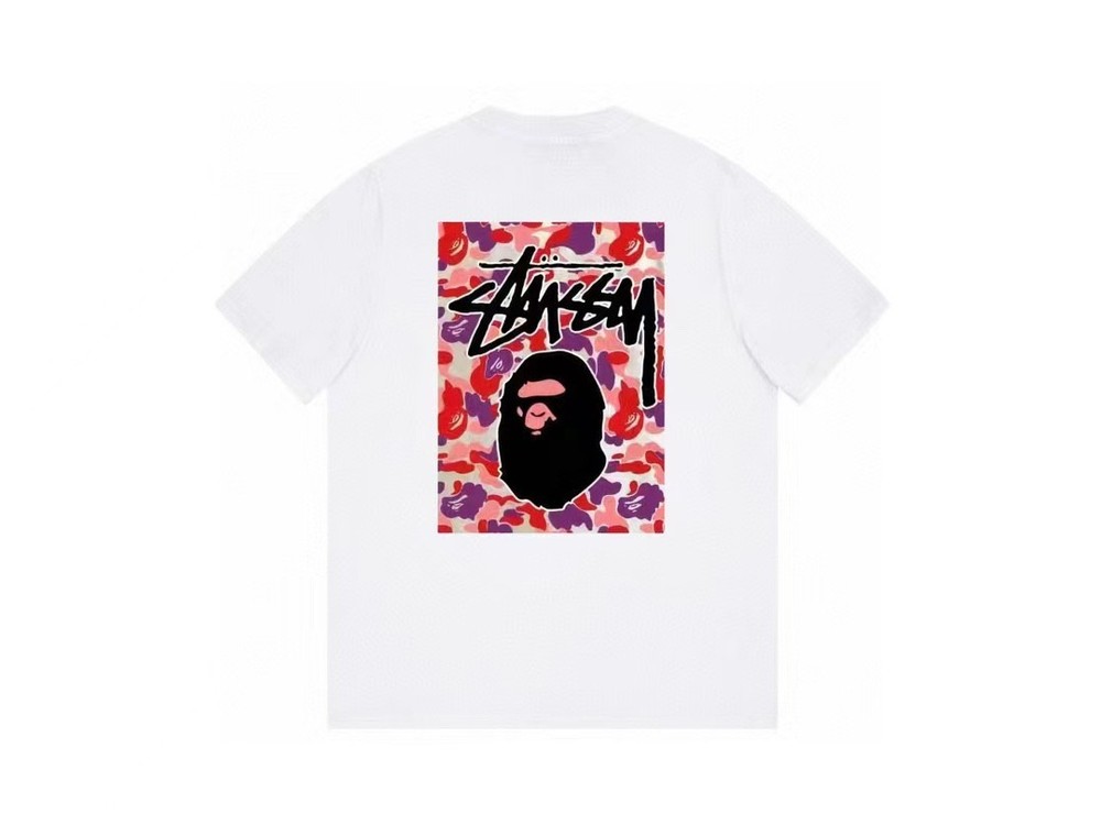 New Stussy x Bape tee shirt T-SHIRT S/M/L/XL White / Black