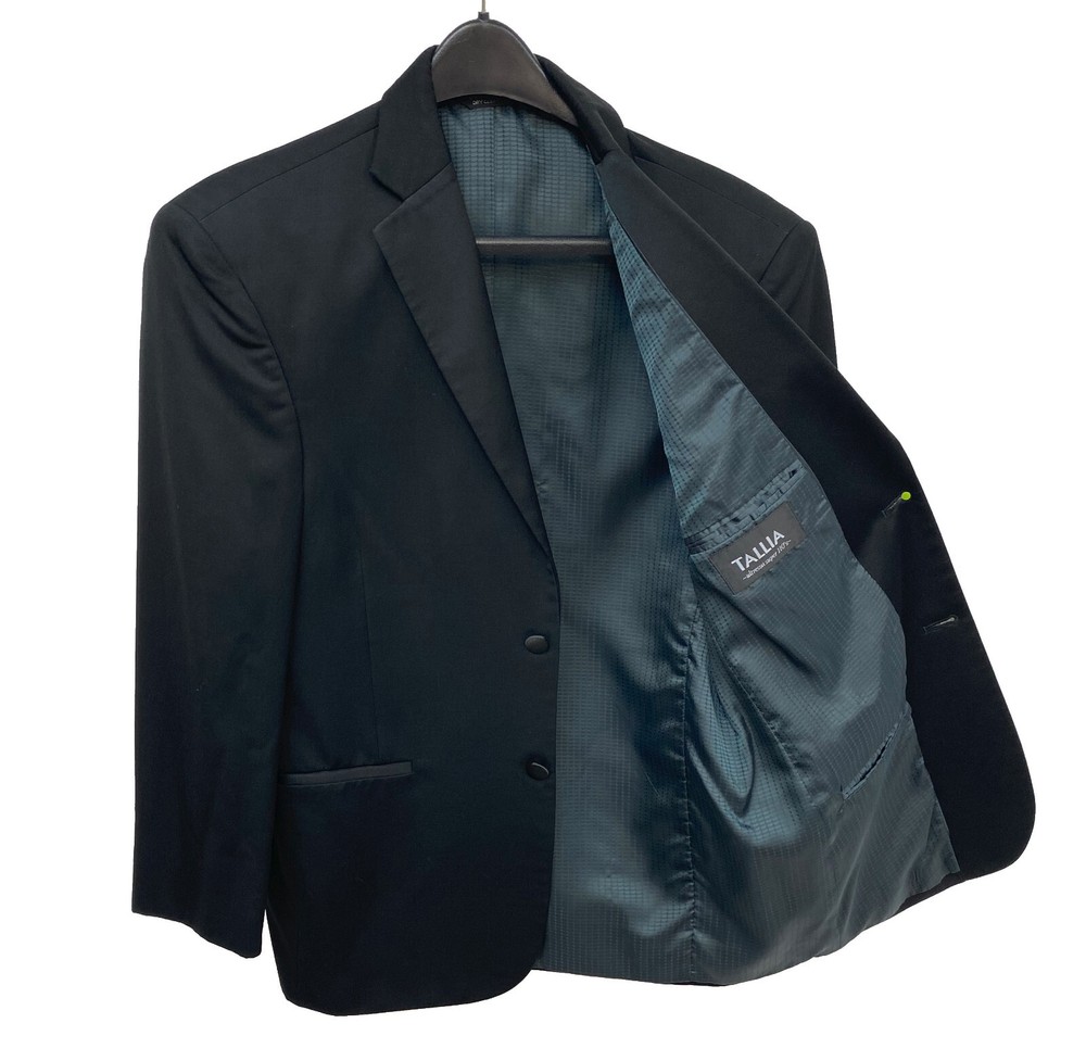 Men's Tallia Black Tuxedo Jacket Two Button with Satin Notch Lapels Size 64L
