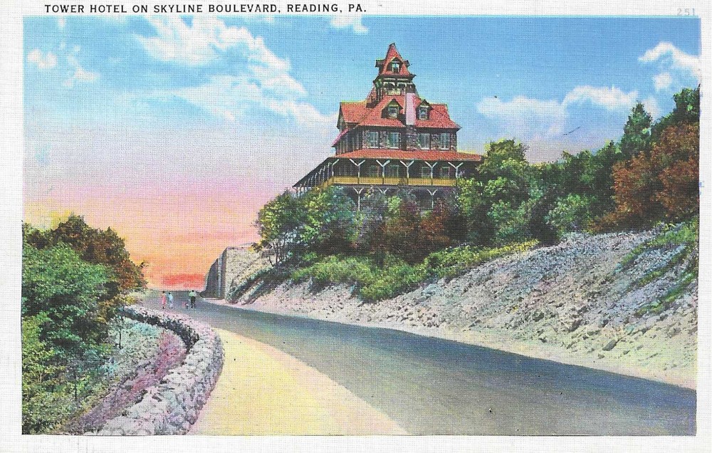 Reading PA- Pennsylvania, Tower Hotel On Skyline, Boulevard, Vintage Postcard