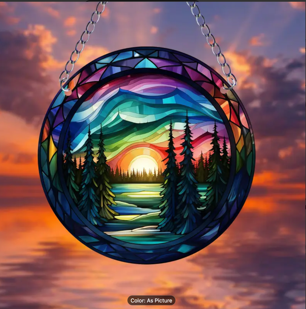 Abstract Forest Scenery Window Suncatcher - Stained Acrylic Look - 5.9