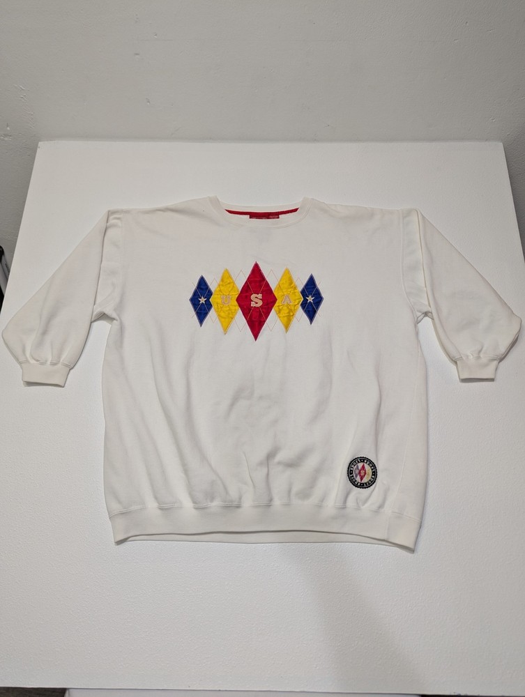 Venezia Sport Jeans Vtg 90s White Cotton Blend Sweatshirt USA Theme Size 18/20