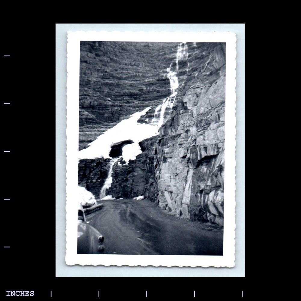 Old Vintage Photo MOUNTAIN LANDSCAPE SNOW WINTER SCENE WATERFALL CLASSIC CAR